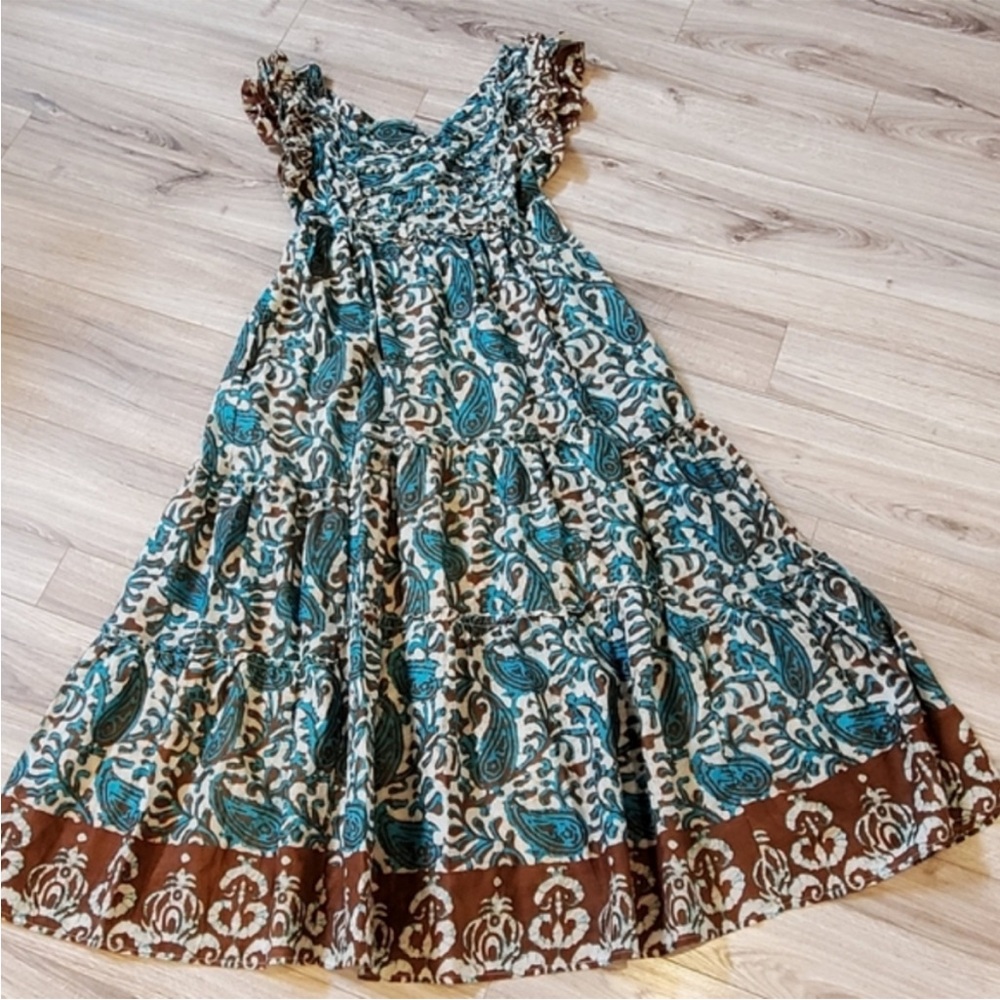 House of Harlow NWT Open Back Turquoise & Brown Batik Maxi Dress size Large - Picture 6 of 10